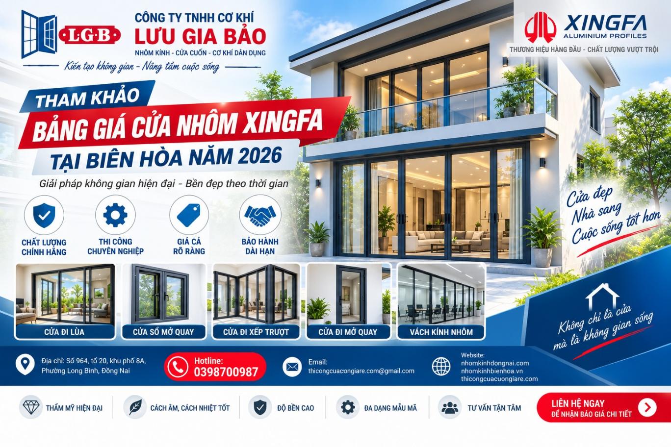 Bảng Giá Cửa Nhôm Xingfa Tại Biên Hòa 2026 – Cập Nhật Mới Nhất