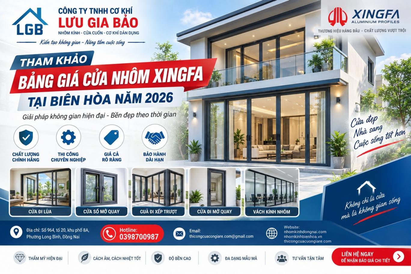 Bảng Giá Cửa Nhôm Xingfa Tại Biên Hòa 2026 – Cập Nhật Mới Nhất