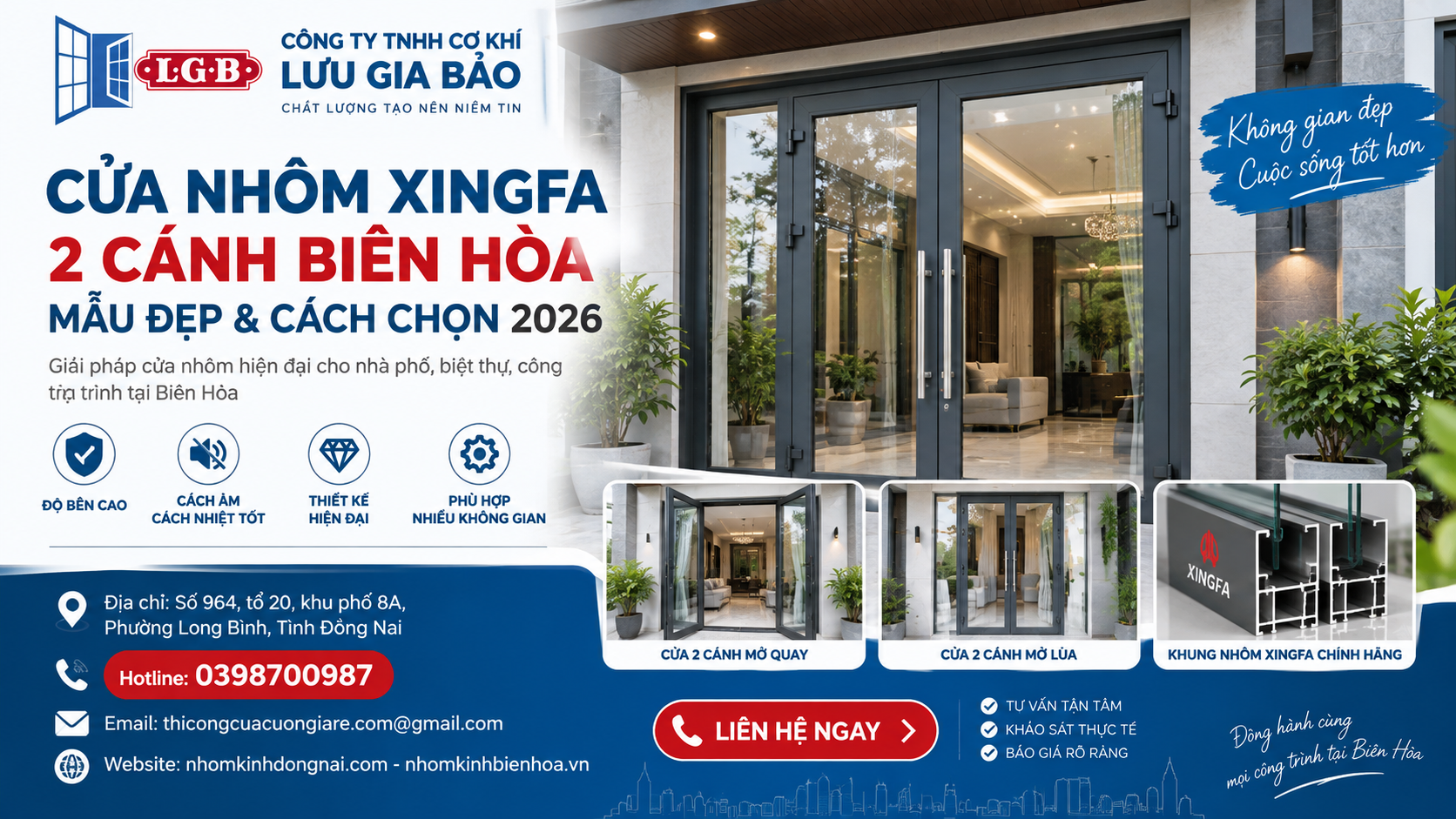 Cửa Nhôm Xingfa 2 Cánh Biên Hòa: Mẫu Đẹp & Cách Chọn 2026
