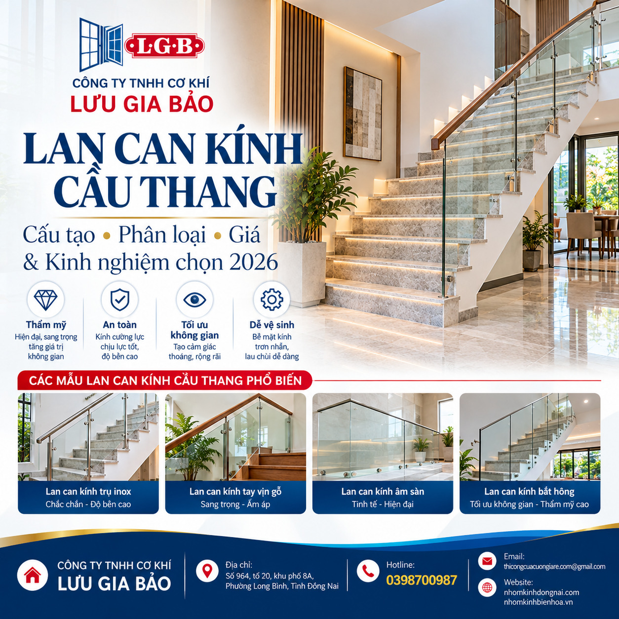 Lan Can Kính Cầu Thang: Cấu Tạo, Phân Loại, Giá & Kinh Nghiệm Chọn 2026
