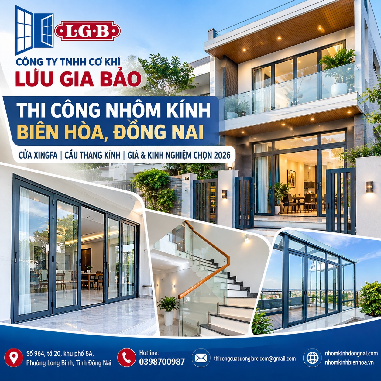 Thi Công Nhôm Kính Biên Hòa, Đồng Nai: Cửa Xingfa, Cầu Thang Kính, Giá & Kinh Nghiệm Chọn 2026