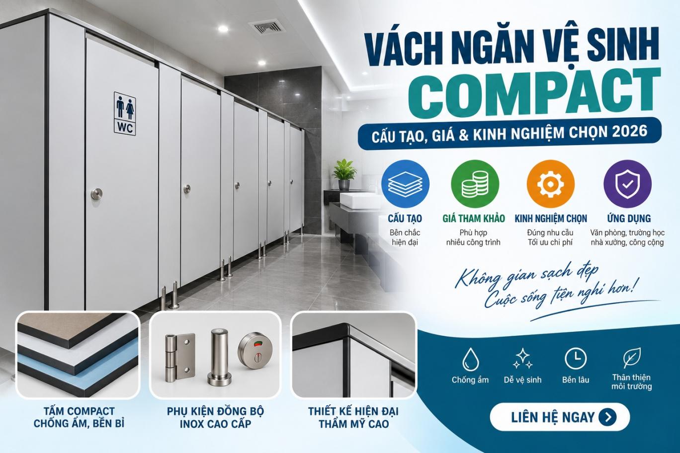 Vách Ngăn Vệ Sinh Compact: Cấu Tạo, Giá & Kinh Nghiệm Chọn 2026