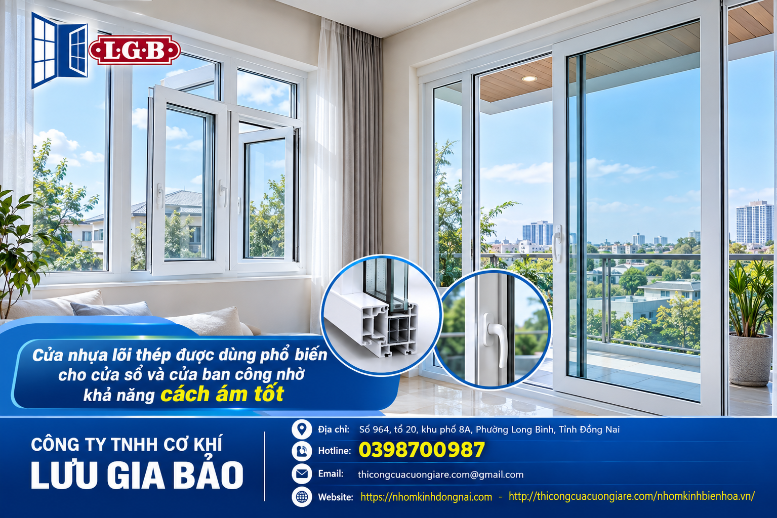 Cửa nhựa lõi thép cho cửa sổ và cửa ban công nhà ở