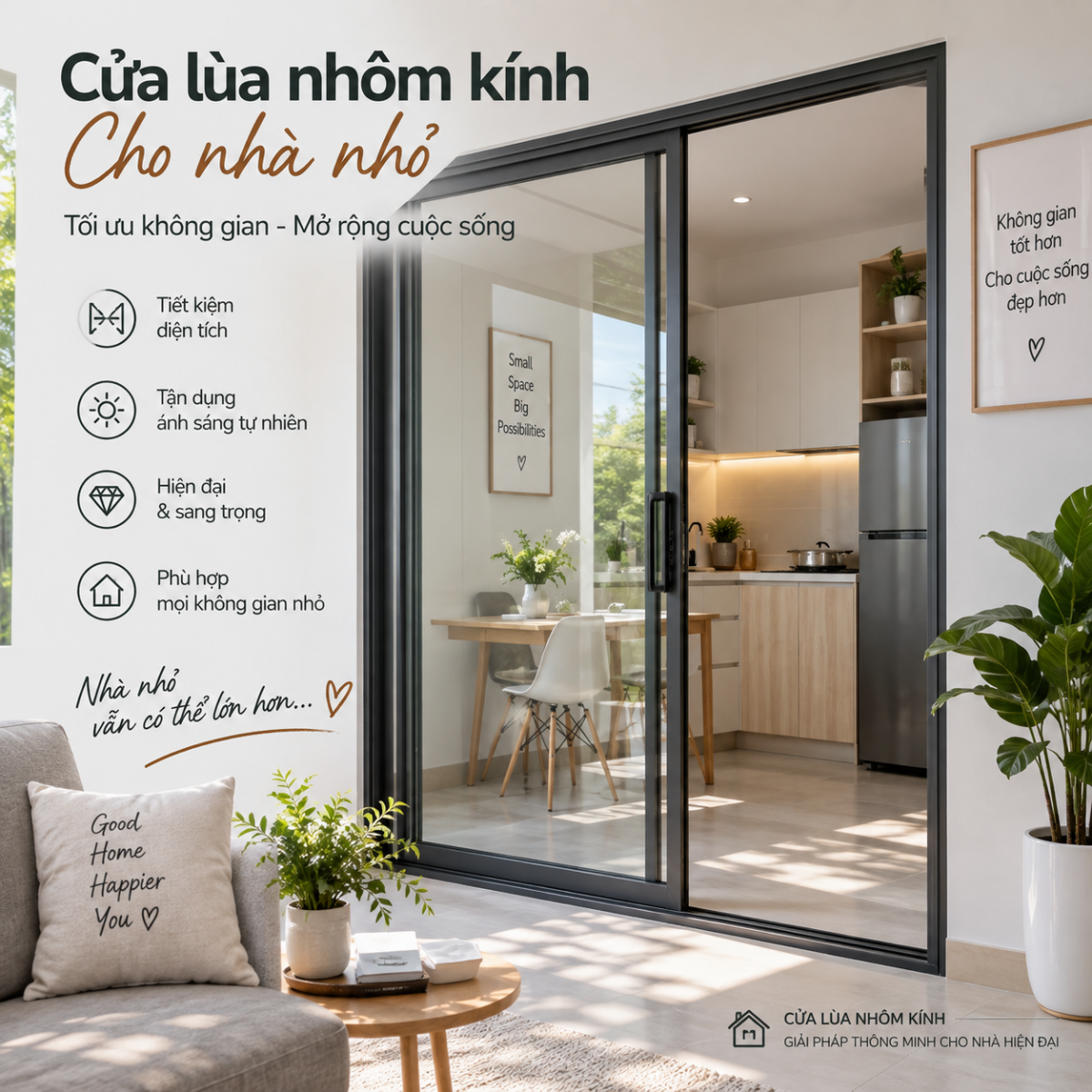 Cửa lùa nhôm kính cho nhà nhỏ