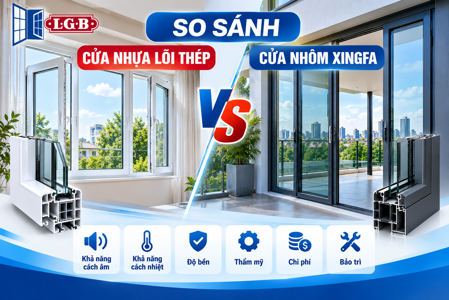 So sánh cửa nhựa lõi thép và cửa nhôm Xingfa