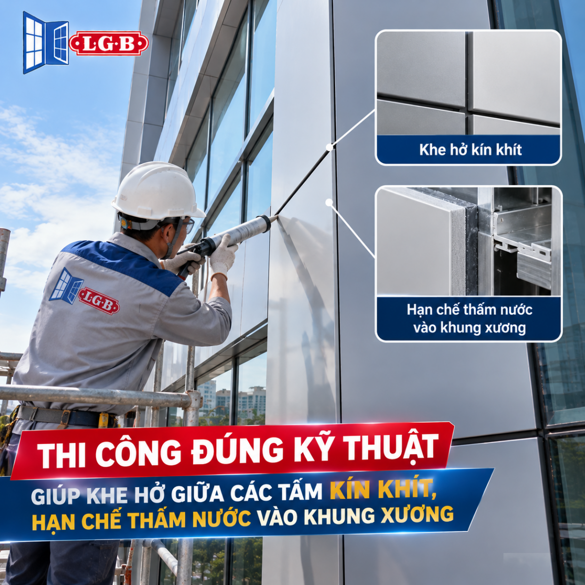 Thi công lắp đặt khung xương mặt dựng Aluminium
