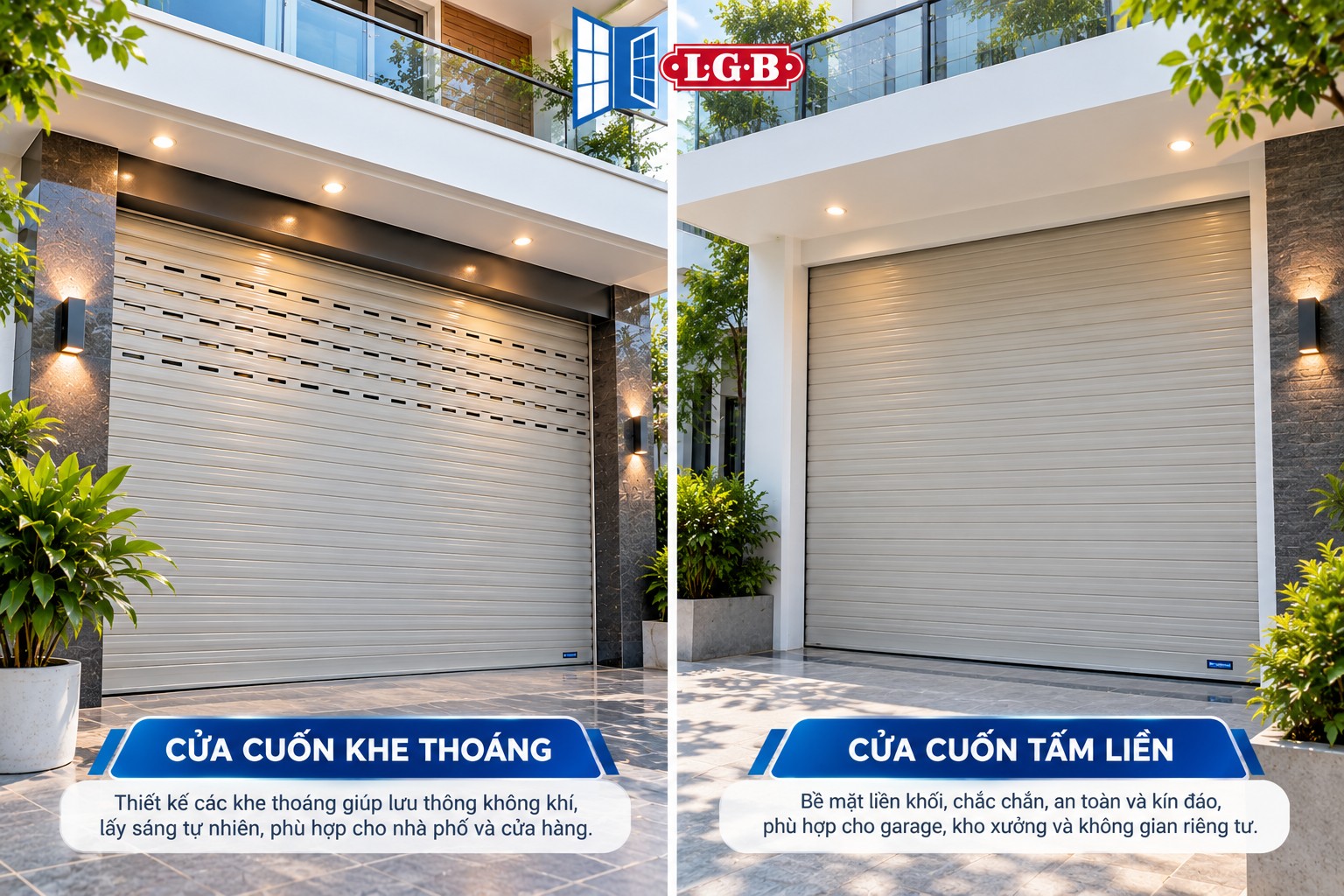 So sánh cửa cuốn khe thoáng và cửa cuốn tấm liền