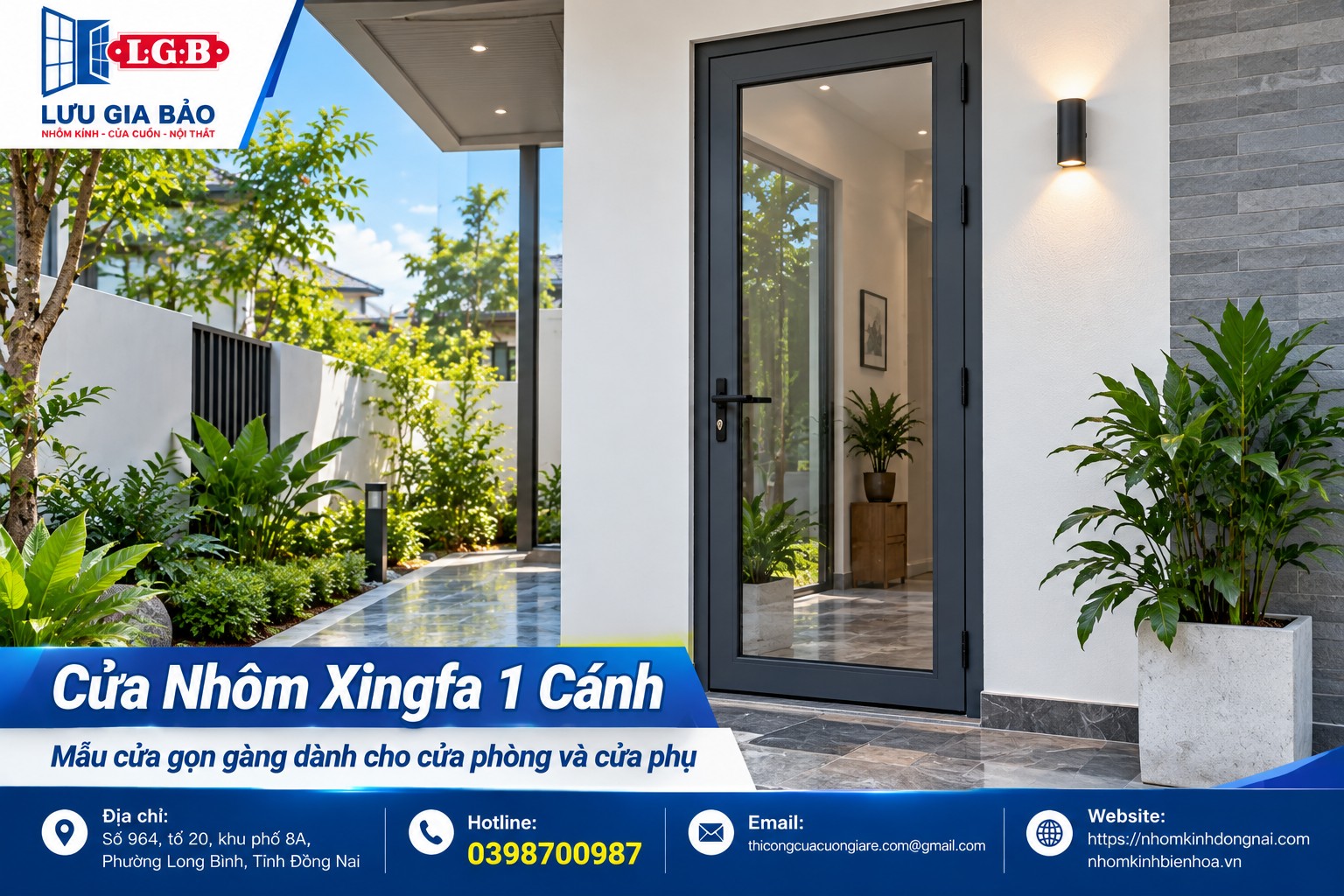 Cửa nhôm Xingfa 1 cánh mẫu đẹp cho nhà phố 2026
