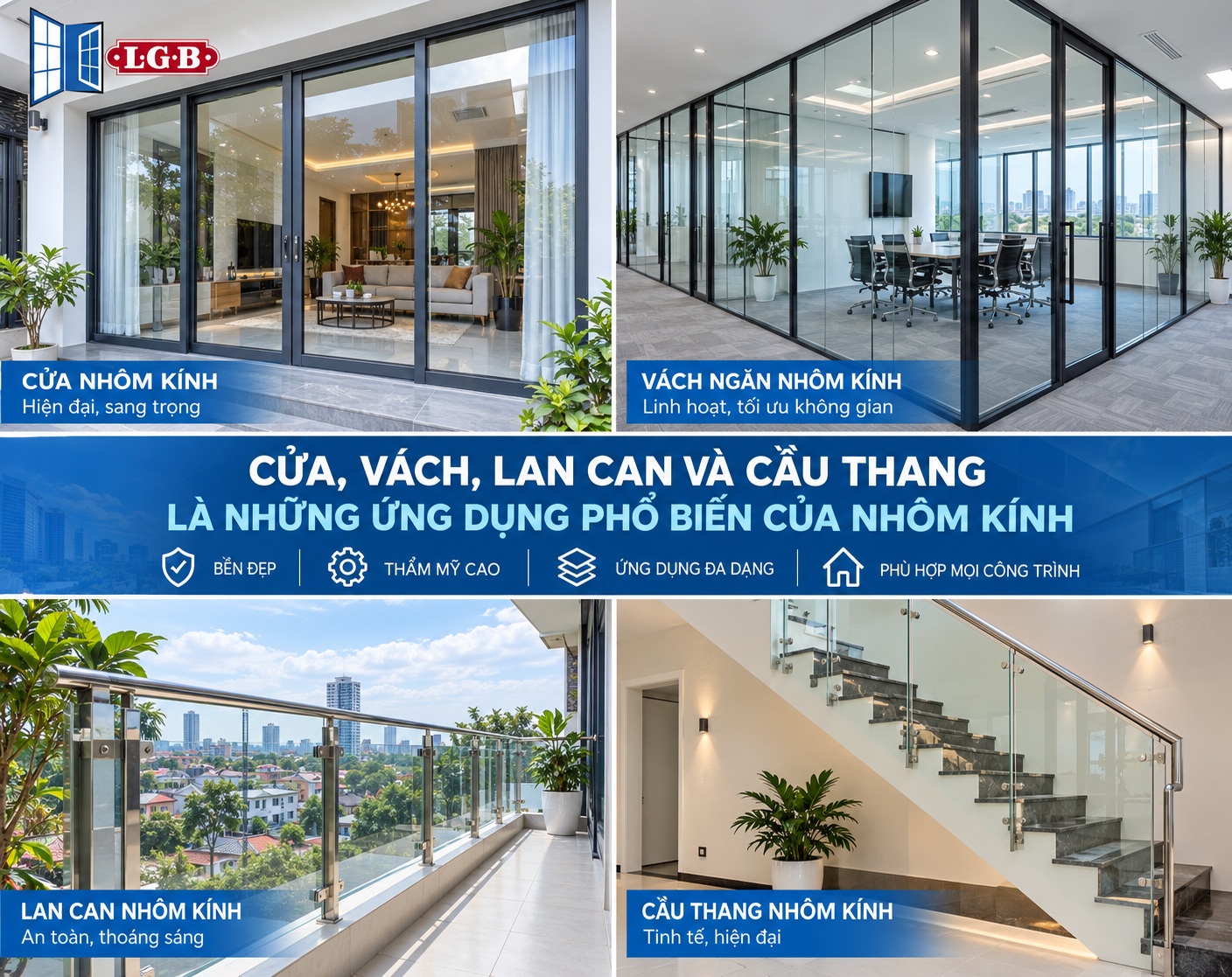 Ứng dụng nhôm kính cho cửa vách cầu thang tại Biên Hòa