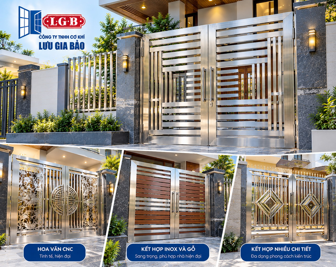 Cửa cổng inox kết hợp hoa văn hiện đại