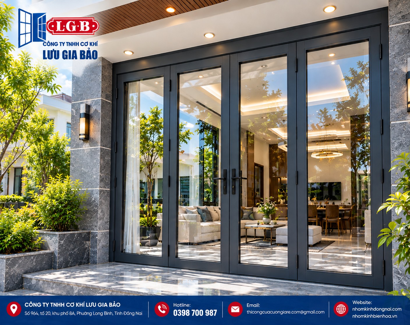 Cửa nhôm Xingfa 4 cánh cho nhà phố và biệt thự