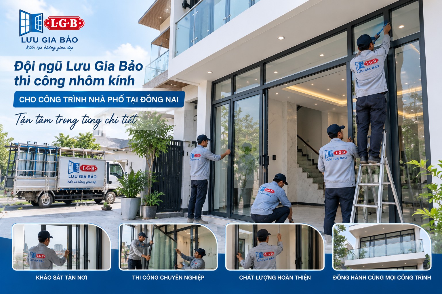 thi công nhôm kính Đồng Nai tại công trình nhà phố Biên Hòa