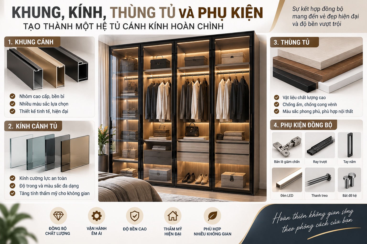 cấu tạo tủ quần áo cánh kính nhập khẩu