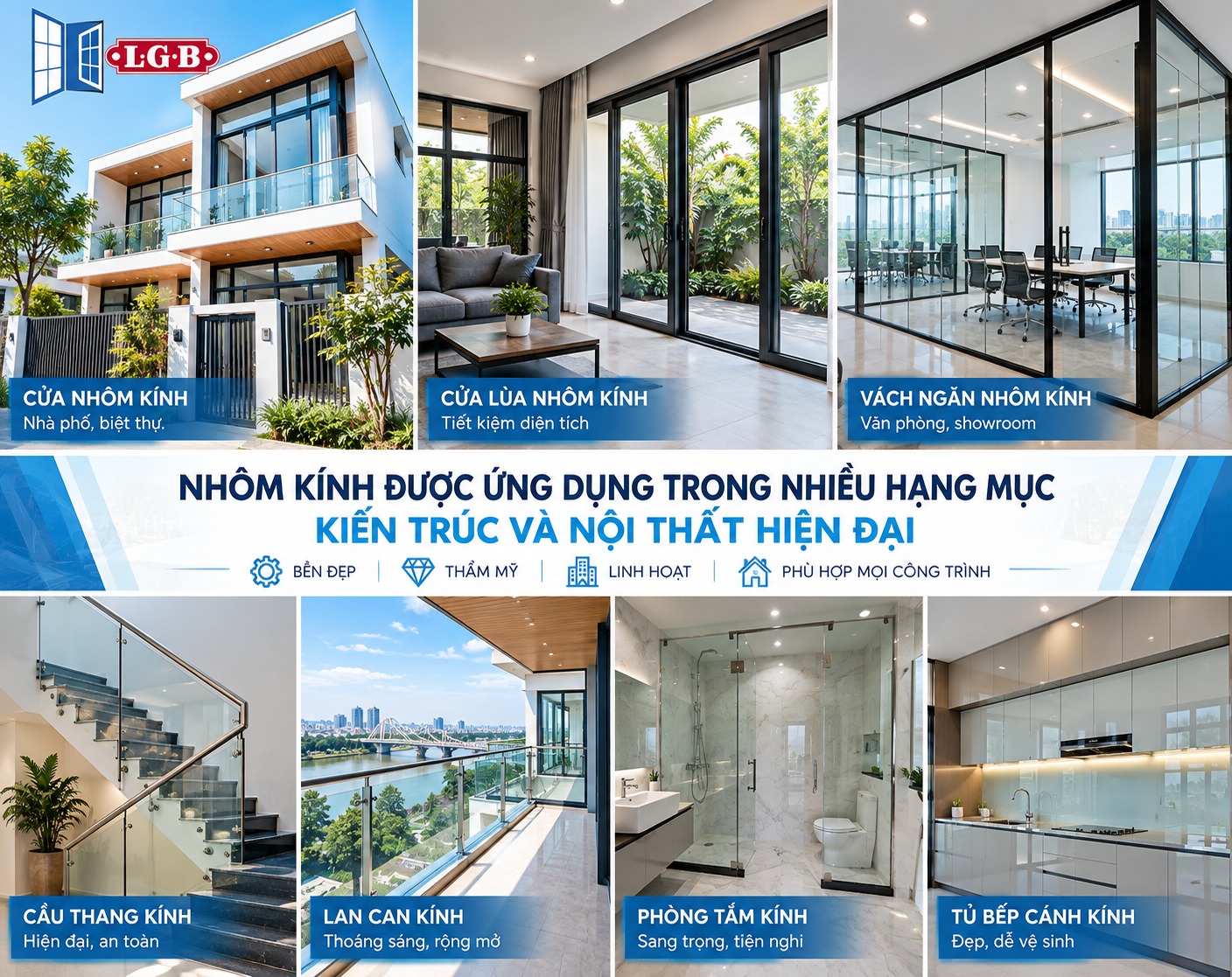 Thi công nhôm kính Biên Hòa Đồng Nai ứng dụng trong kiến trúc hiện đại