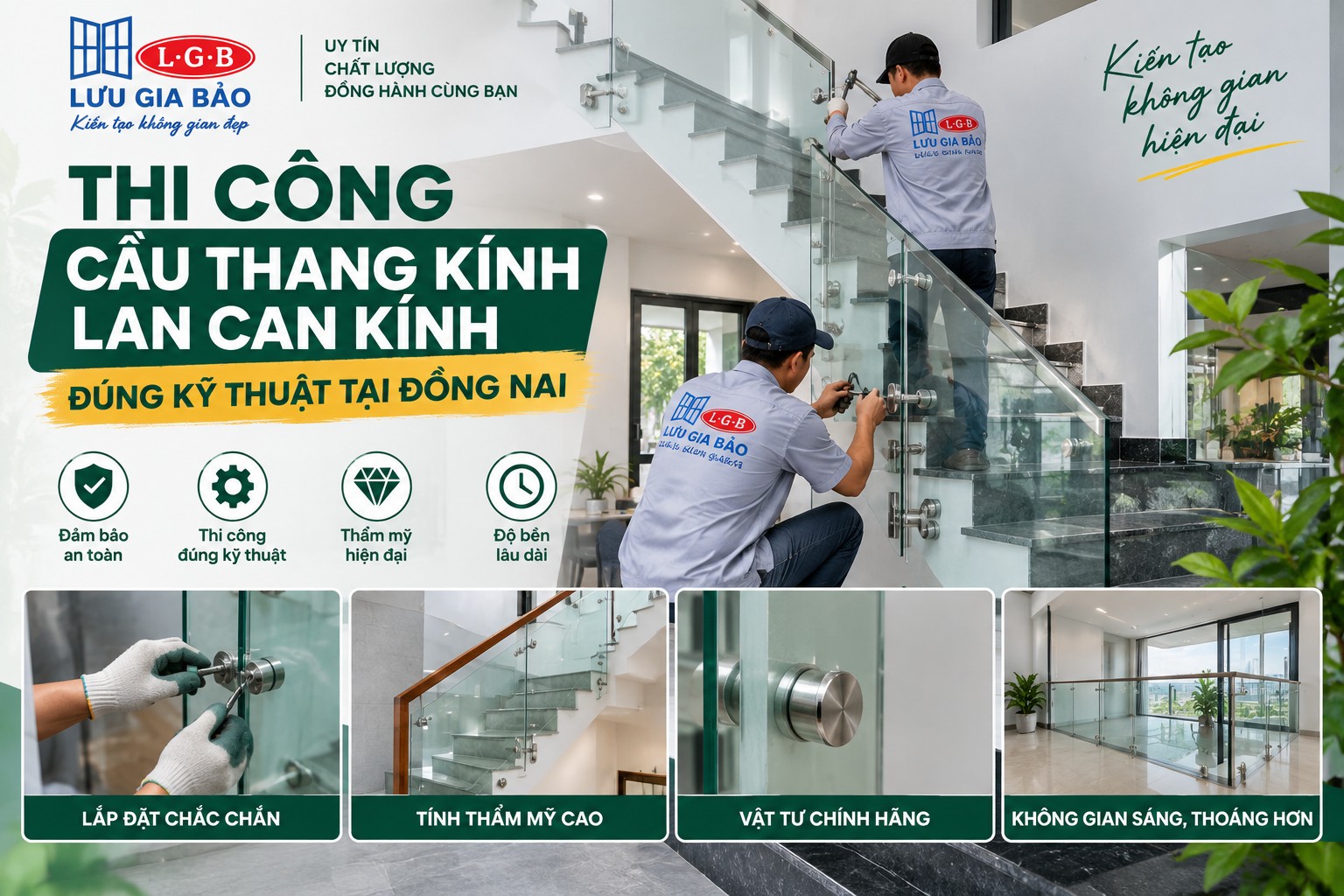 thi công cầu thang kính lan can kính tại Đồng Nai