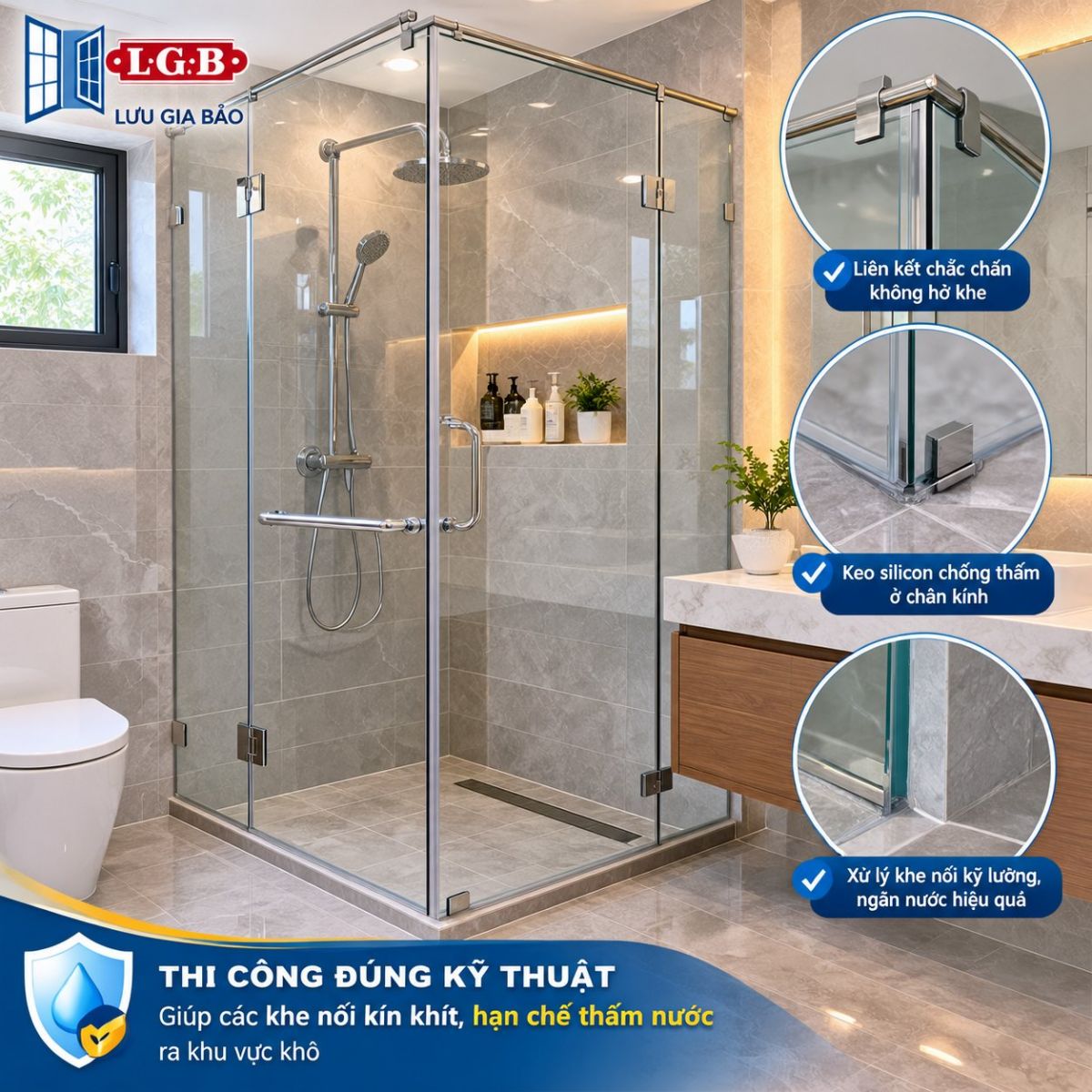 Thi công lắp đặt phòng tắm kính không khung