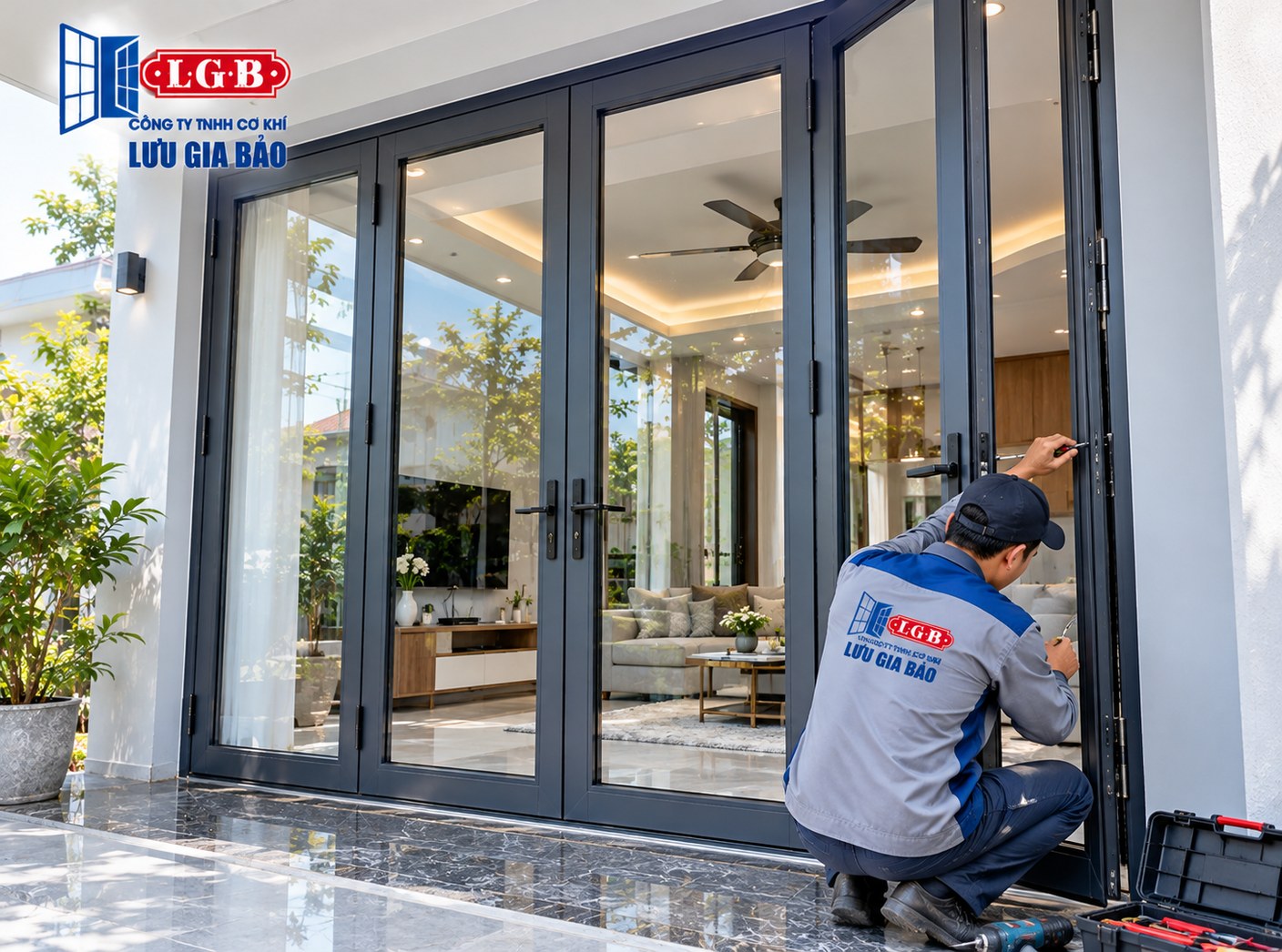 Thi công lắp đặt cửa nhôm Xingfa 4 cánh