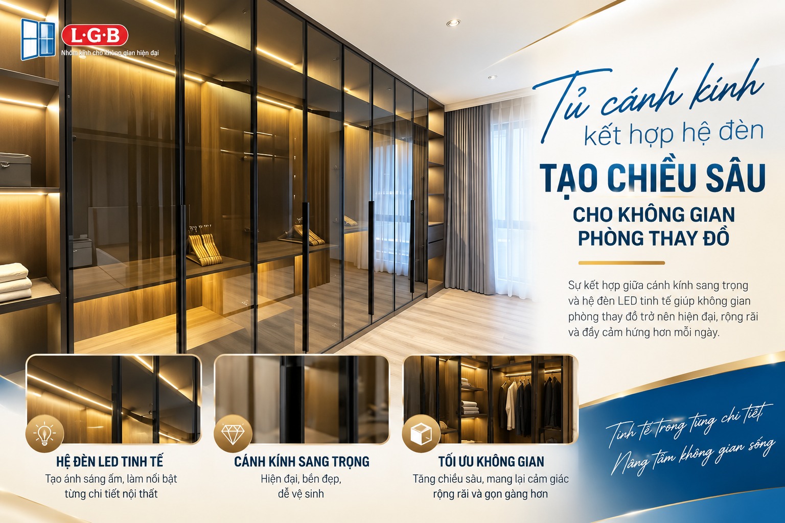 mẫu tủ quần áo cánh kính nhập khẩu đẹp 2026