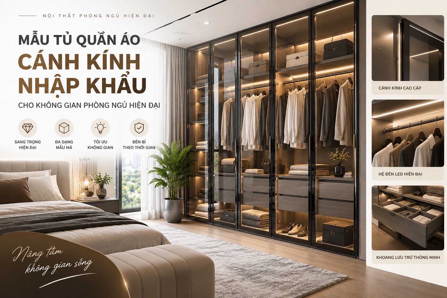tủ quần áo cánh kính nhập khẩu